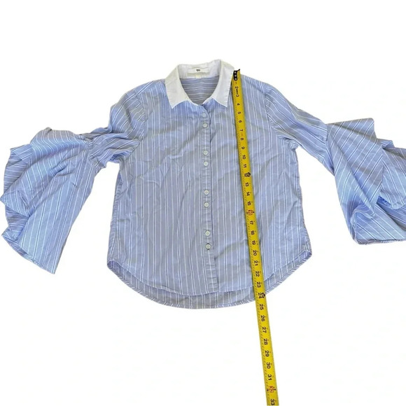 Jonathan Simkhai Blue White Ruffle sleeve Striped Oxford Button-down shirt M - Picture 4 of 9